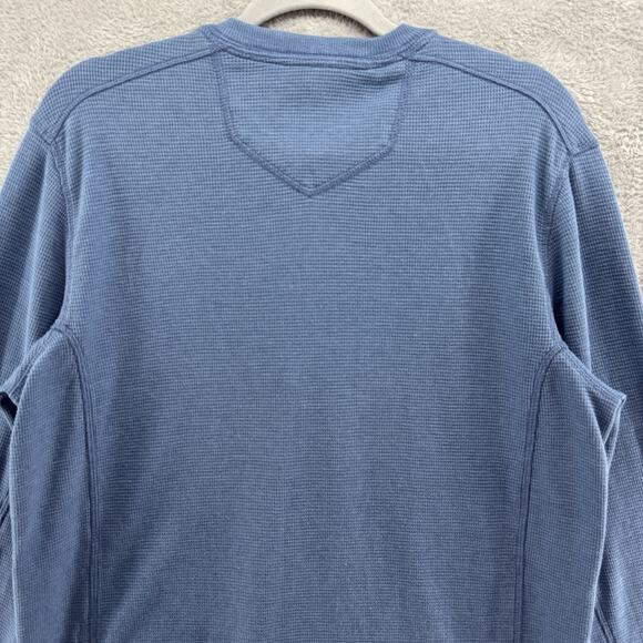 Eddie Bauer Sweater Mens M Blue Ultrasoft Thermal Henley Waffle Crew Neck L/S - Picture 6 of 12